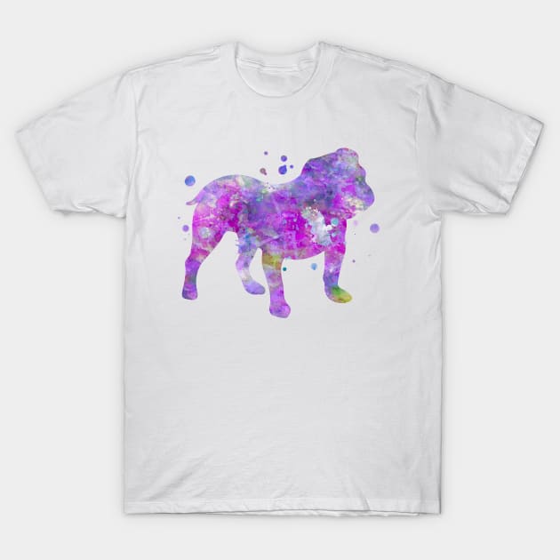 Purple English Bulldog Watercolor Painting T-Shirt by Miao Miao Design